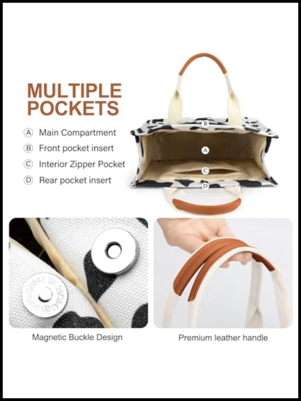 Large Canvas Tote Bag with Multiple Pockets for Work Travel
